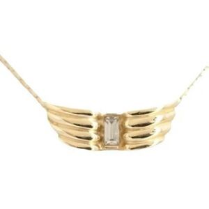 Givenchy Gold Tone Wing Motif Necklace with Clear Stone